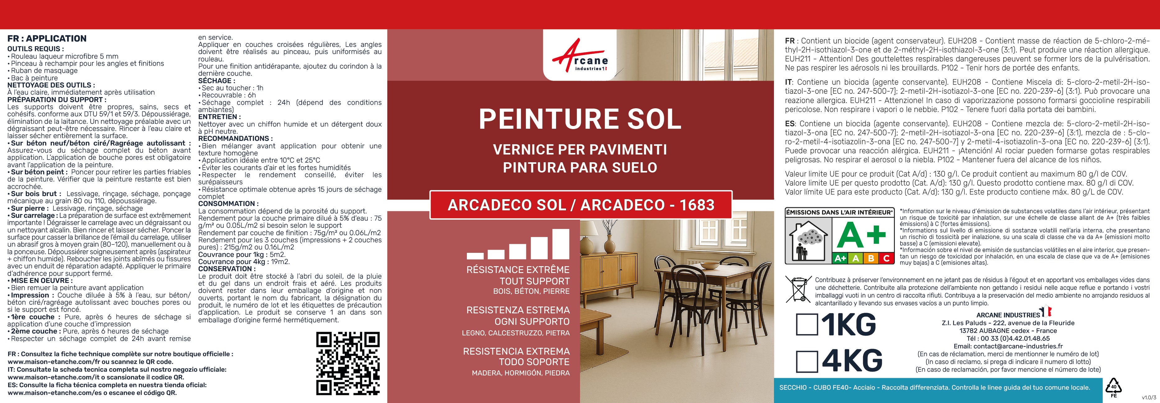 Peinture Sol ARCADÉCO : béton, bois, lino, parquet, ragréage Gris Mortier - RAL 060 60 05 - 4 kg - ARCANE INDUSTRIES - 6