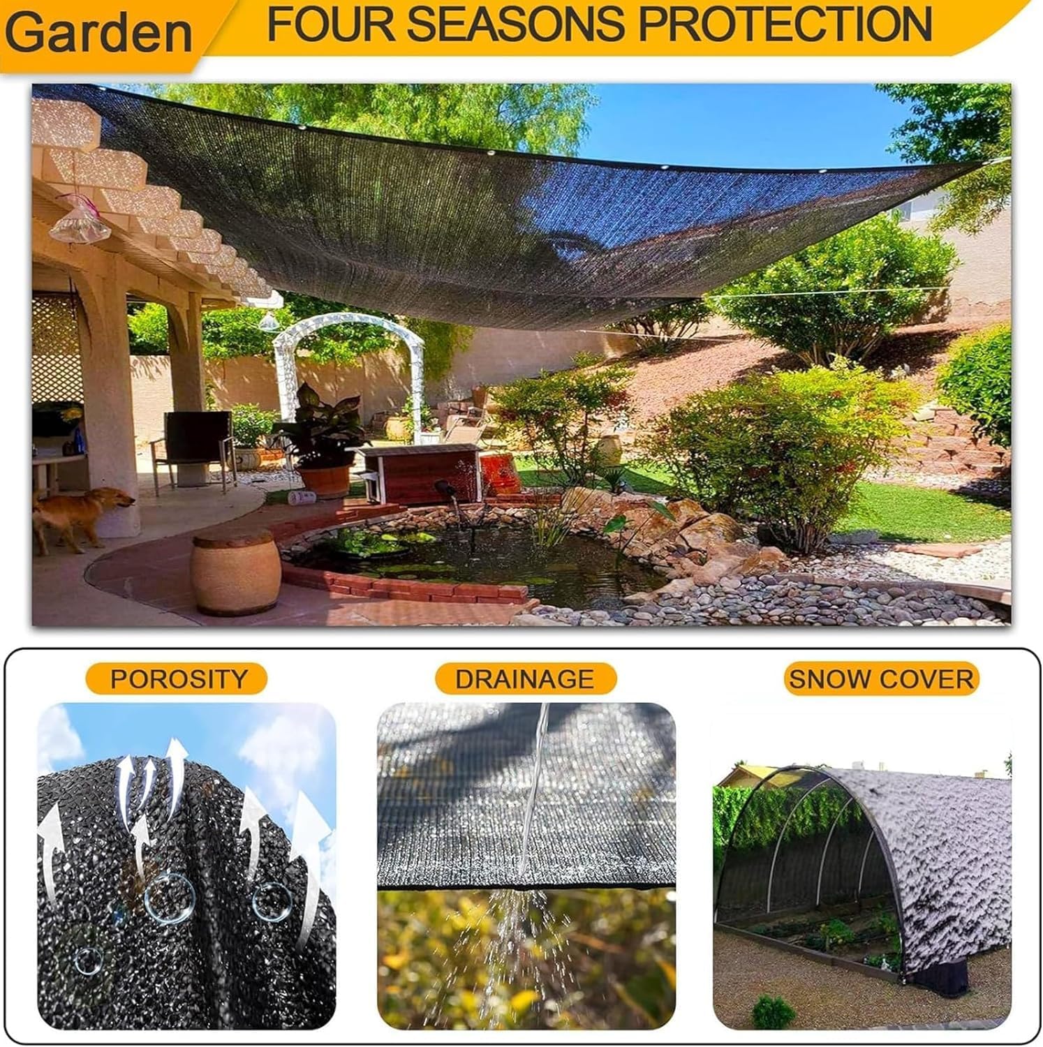 Filet pare-soleil, toile d'ombrage pour potager 4 m x 6 m, anti-ultraviolet, adapté aux serres/jardins/pavillons - 2