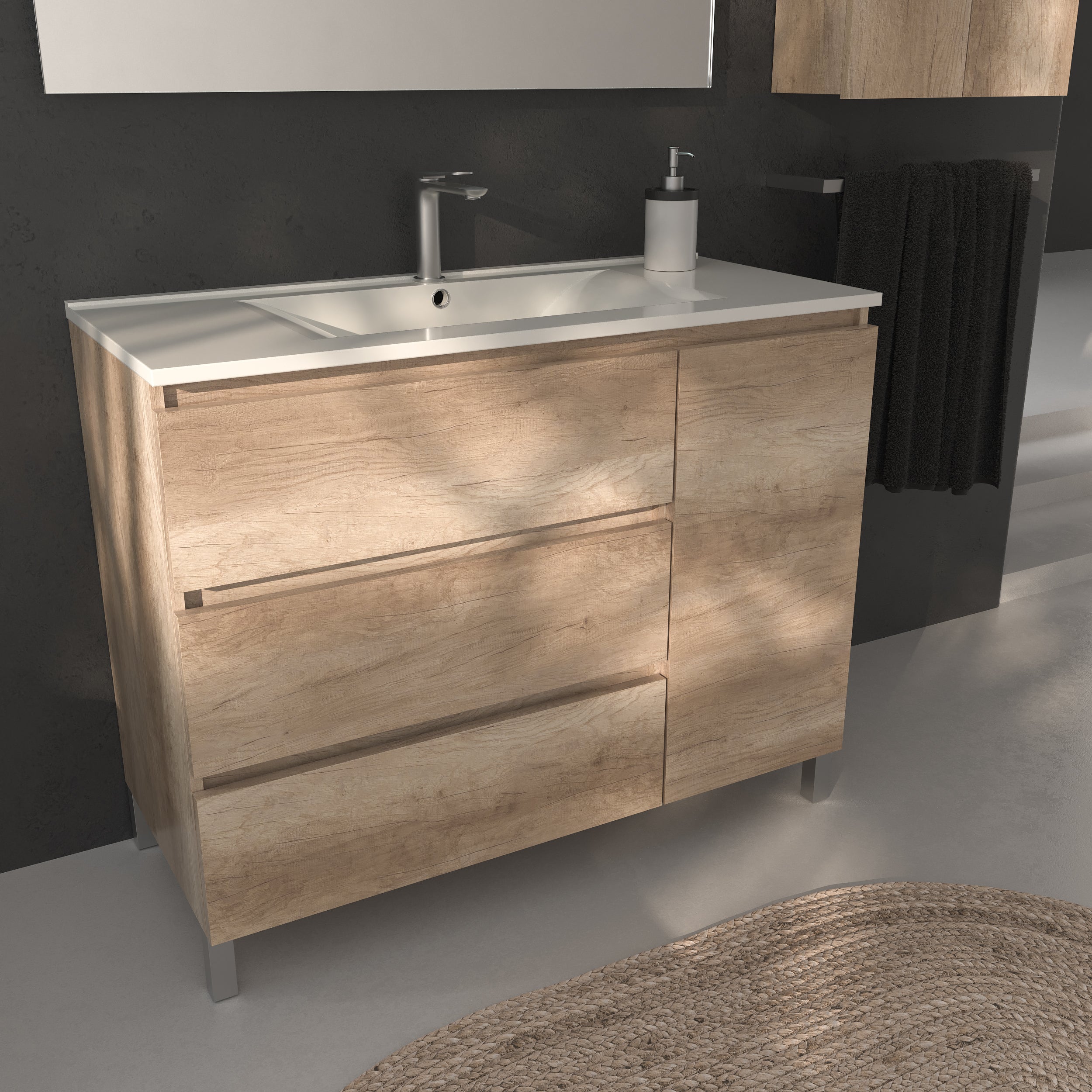 Ensemble armoire et plan de travail Alessandria en 80 cm, finition chêne guadarrama, avec poignée directionnelle. - 6