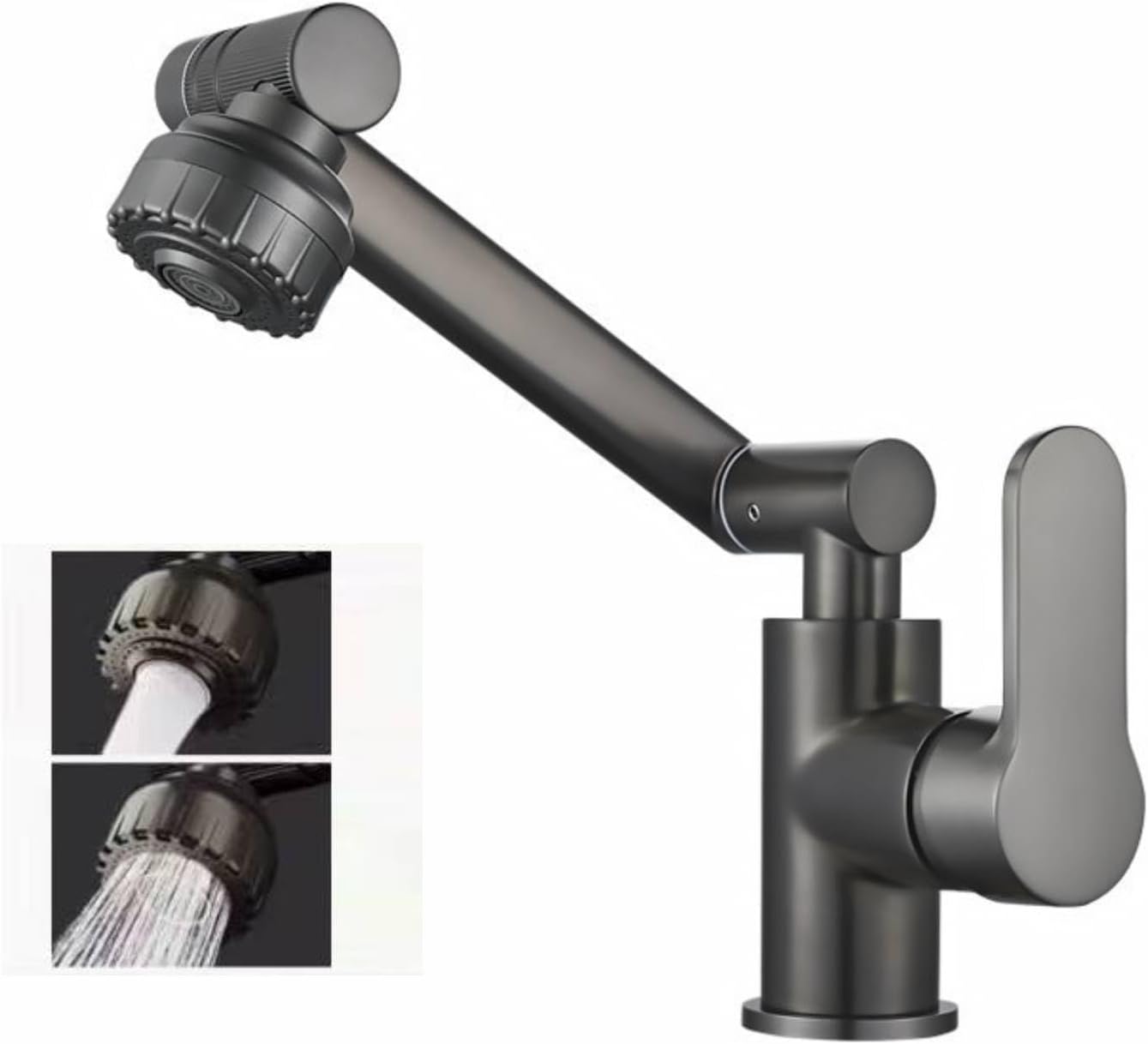 Bateria kuchenna, aerator 1080°, 2 strumienie, z elastycznym przewodem przyłączeniowym ciepłej i zimnej wody o długości 60 cm - Czarna