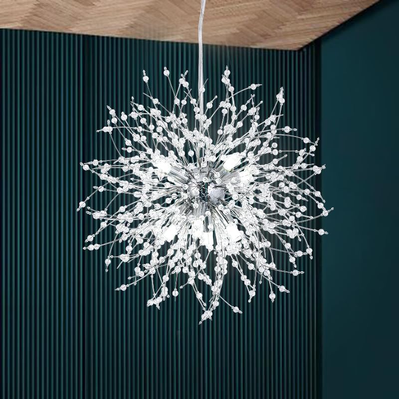 Lustre En Cristal Style Pissenlit Or - Suspension Réglable 47" - 12 Lampes G9 Incluses - Pour Salon, Salle à Manger, Chambre - Design Moderne Et élégant - 9