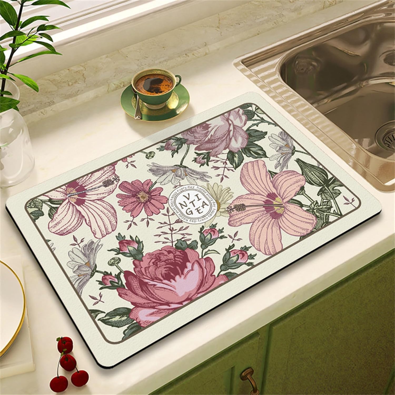 szt. Styl (Fleur-de-lis, 30x40 cm) Mata do odsączania naczyń w stylu vintage, chłonna, wzór kwiatowy, chłonna mata kuchenna do zlewu, mata do suszenia