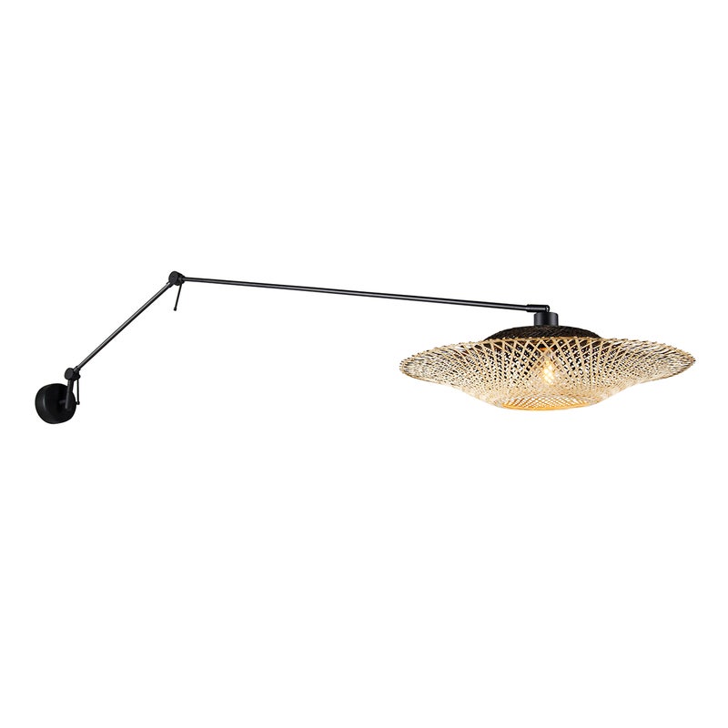 Lampa ścienna czarna z abażurem z rattanu 50 cm regulowana - Blitz