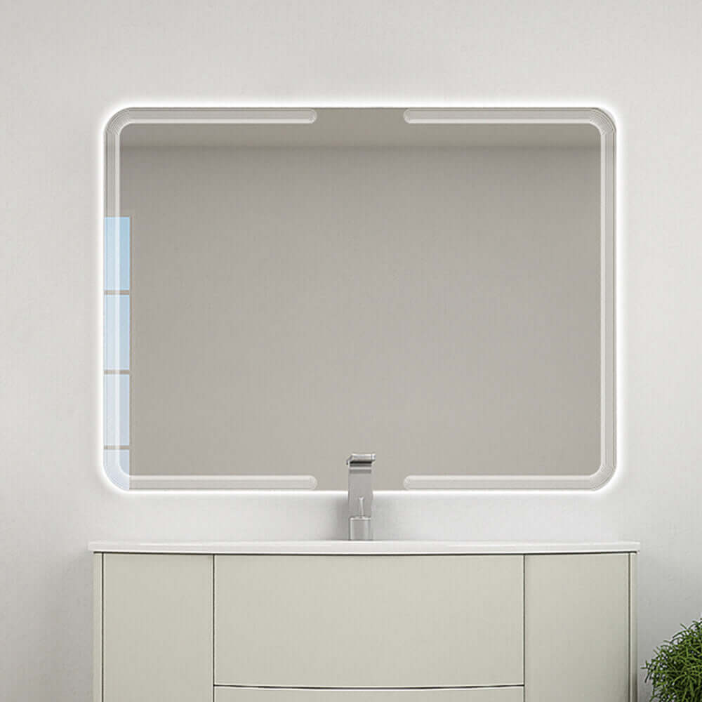 Specchio retroilluminato 90X120 con righe intarsiate reversibile - 3