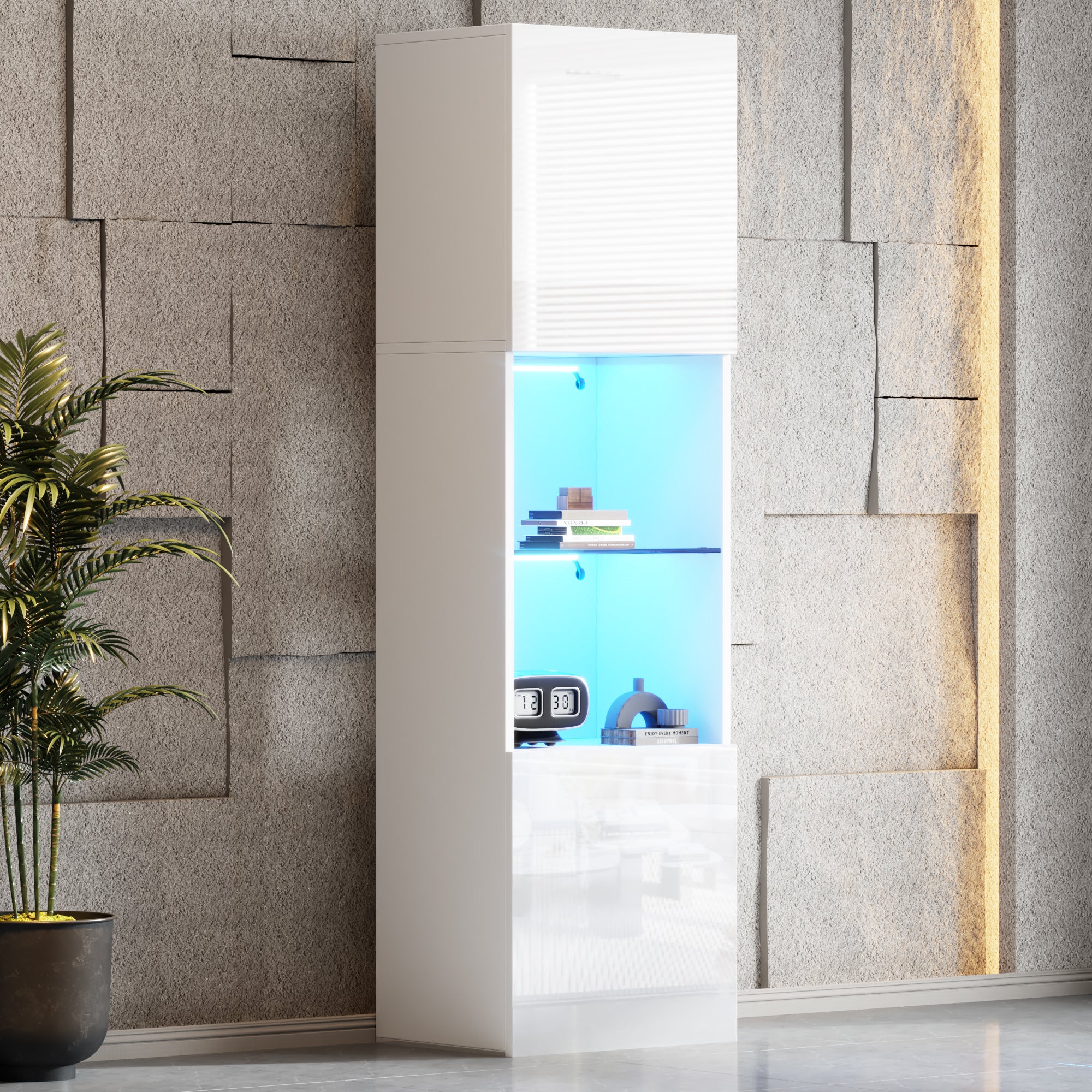 Vitrine en verre 2 portes avec 4 étagères - Vitrine avec LED pour