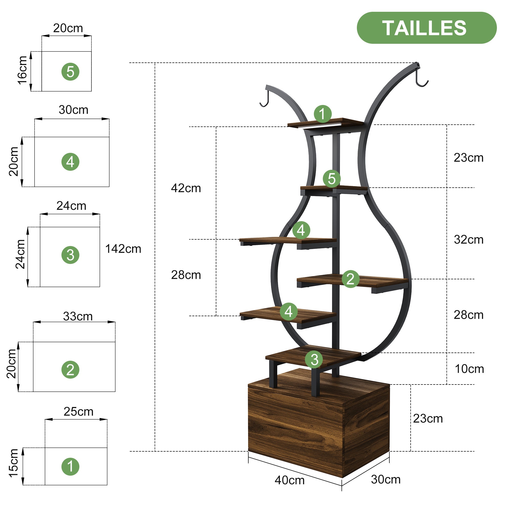 Support pour Plantes D'intérieur avec Lampes de Croissance, étagère à 6 Niveaux, 142 cm de Haut, en Métal, Dispositif de Rangement Anti-renversement - 3