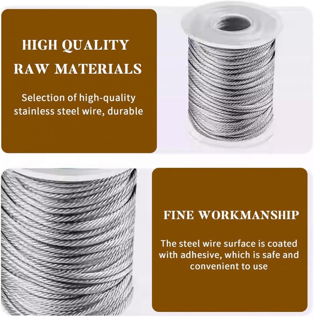 Kit de fixation d'auvent - Kit de matériel de voile d'ombrage avec câble métallique de 30 m - Kit de fixation de voile d'ombrage - 3