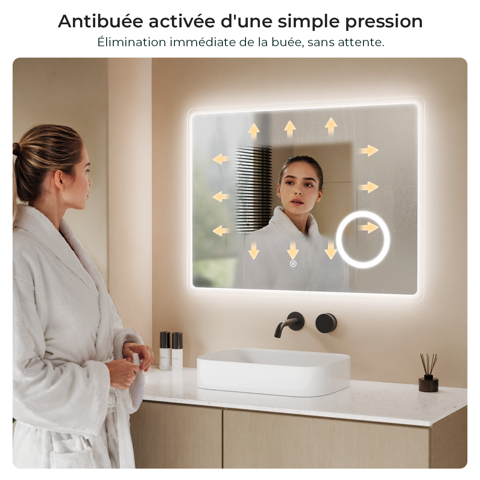 S'AFIELINA Specchio da bagno a LED con illuminazione 60 x 80 cm a ingrandimento 3x, con interruttore a sfioramento, antiappannamento, 3000/4000/6500K - 3