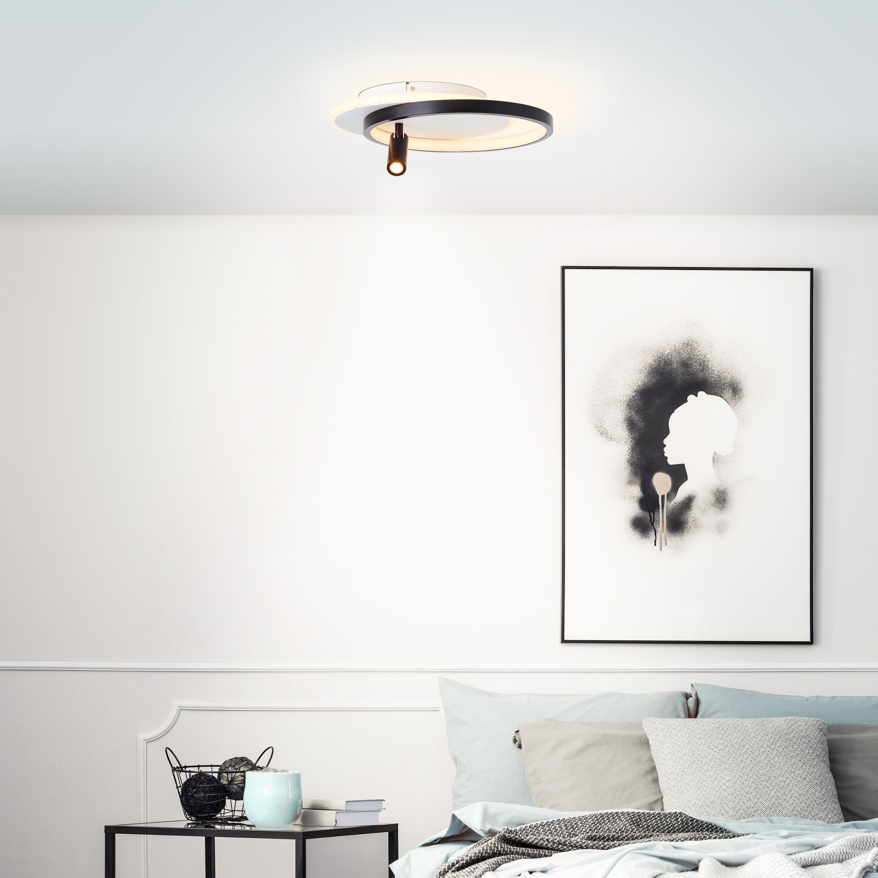 Plafon sufitowy LED Brilliant Eunomia 35x30cm 1 płomień czarny/biały, metal/plastik, 1x wbudowana dioda LED, 24W, (strumień świetlny: 2500lm, barwa św - 3