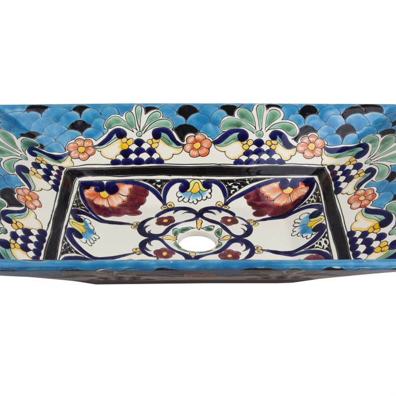 Meksykańska ceramiczna umywalka nablatowa La Reina – prostokątna umywalka łazienkowa 55 x 36 x 11 cm | Ręcznie wykonana umywalka Talavera