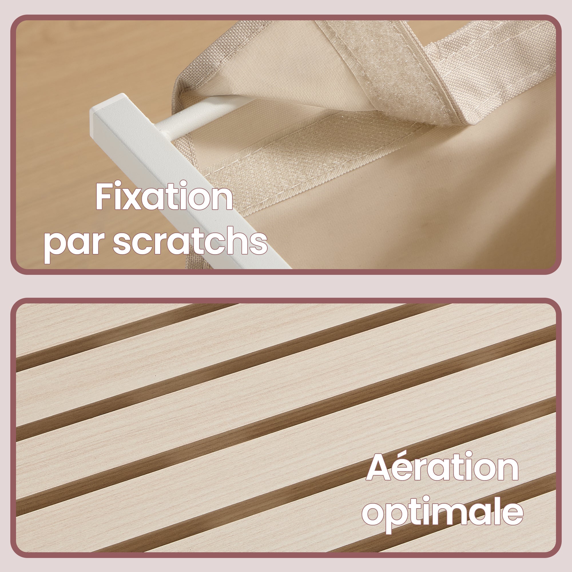 Panier à Linge 3 Compartiments, avec Étagère de Rangement, Sac Amovible, Cadre en Métal, 3 x 40 L, Beige - 6
