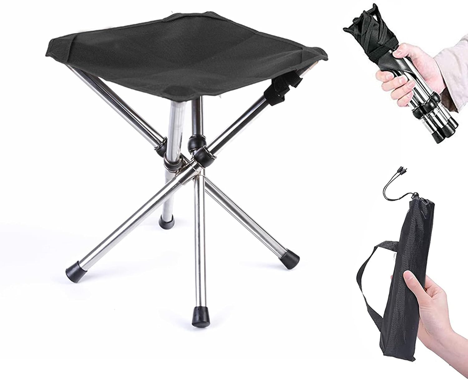 Taburete plegable negro, portátil y ligero: silla de camping plegable para exteriores, conciertos, pesca y senderismo.