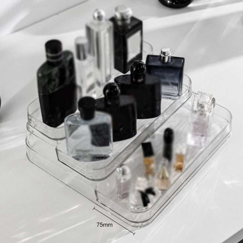 Présentoir à parfums à trois niveaux en acrylique transparent, coiffeuse de bureau, étagère de présentation de cosmétiques de luxe（2PCS） - 5