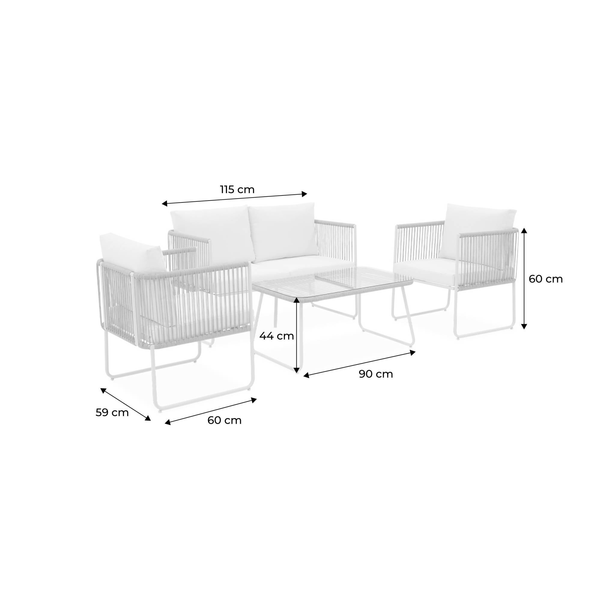 Conjunto de jardín, ratán y acero, 4 plazas Natural - 115x60x68 cm - 8
