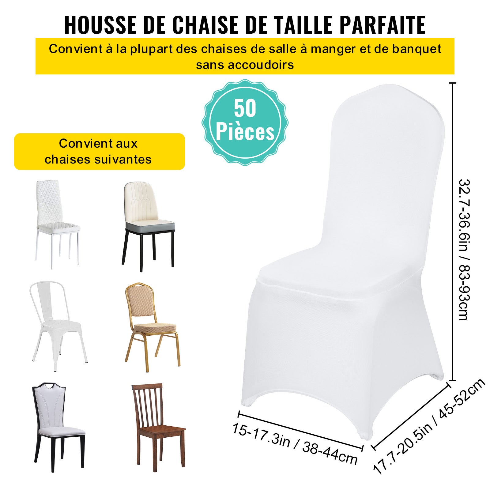 Lot 50 housses de chaise pliantes SucceBuy en élasthanne extensible, ajustement universel, lavables et réutilisables, blanc mariage - 6