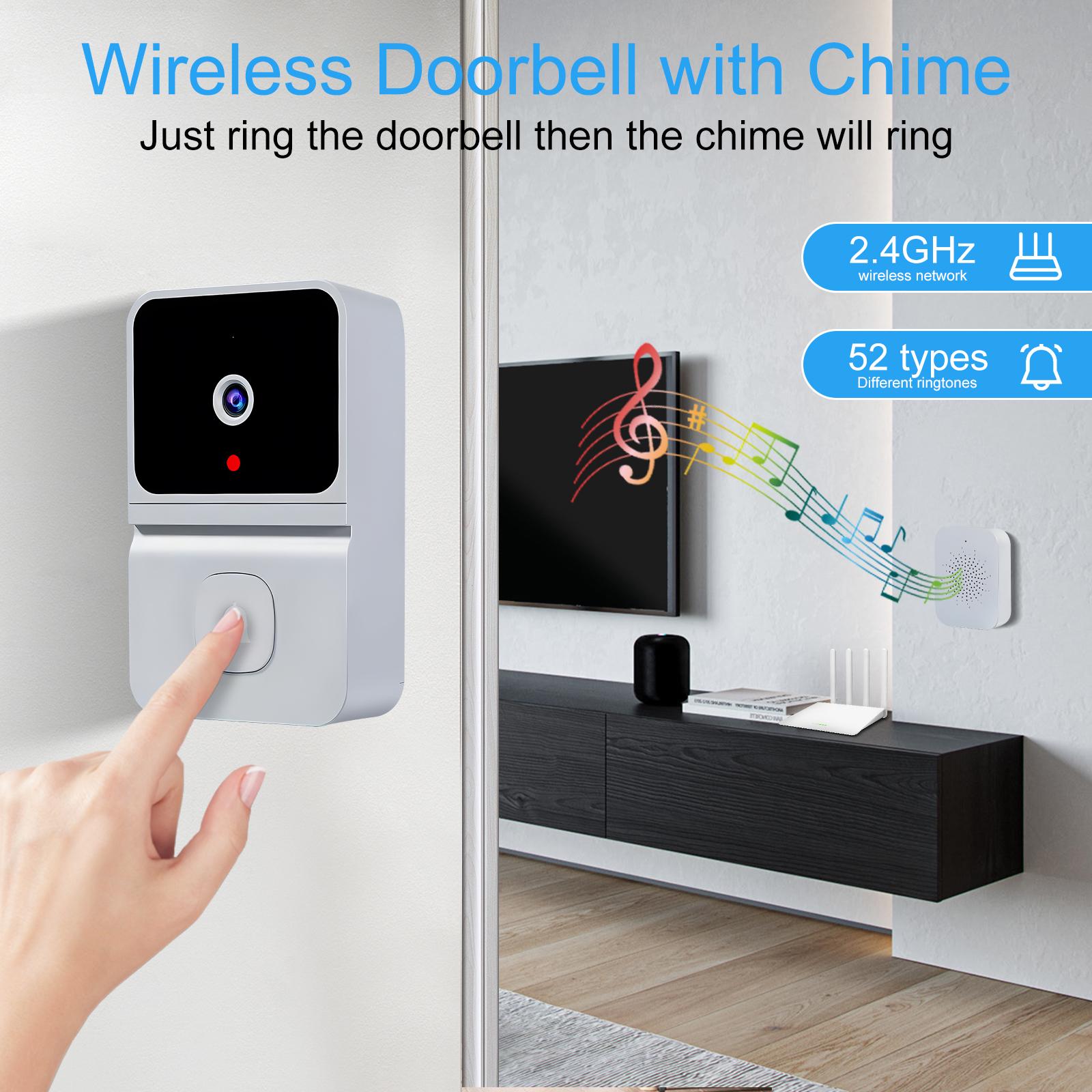 Caméra de sonnette vidéo intelligente sans fil, vision nocturne HD, WiFi, stockage cloud gratuit, audio bidirectionnel, contrôle par application - 3
