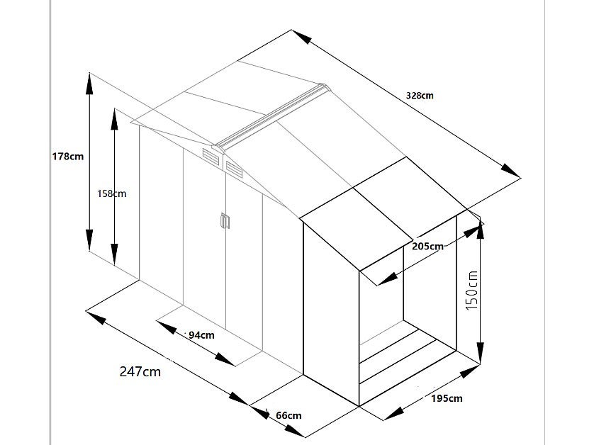 Abri de jardin métal avec abri bûche en acier galvanisé gris 6,7 m² LERY - 6