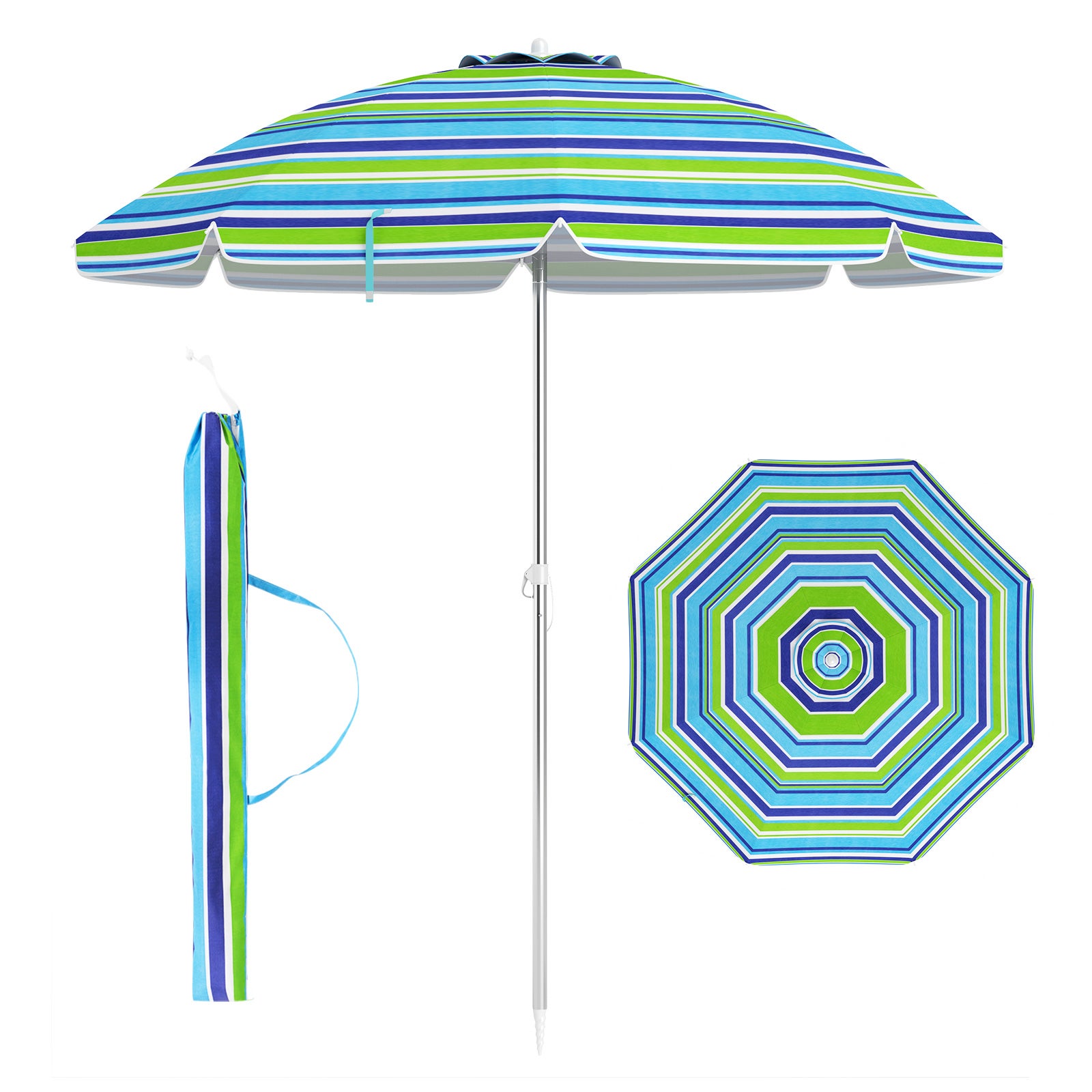 Parasol przeciwsłoneczny, 178 cm, odporny na wiatr, stabilny, UPF 50+, ochrona przed słońcem z ostrzem do wbijania w ziemię i torbą do przenoszenia