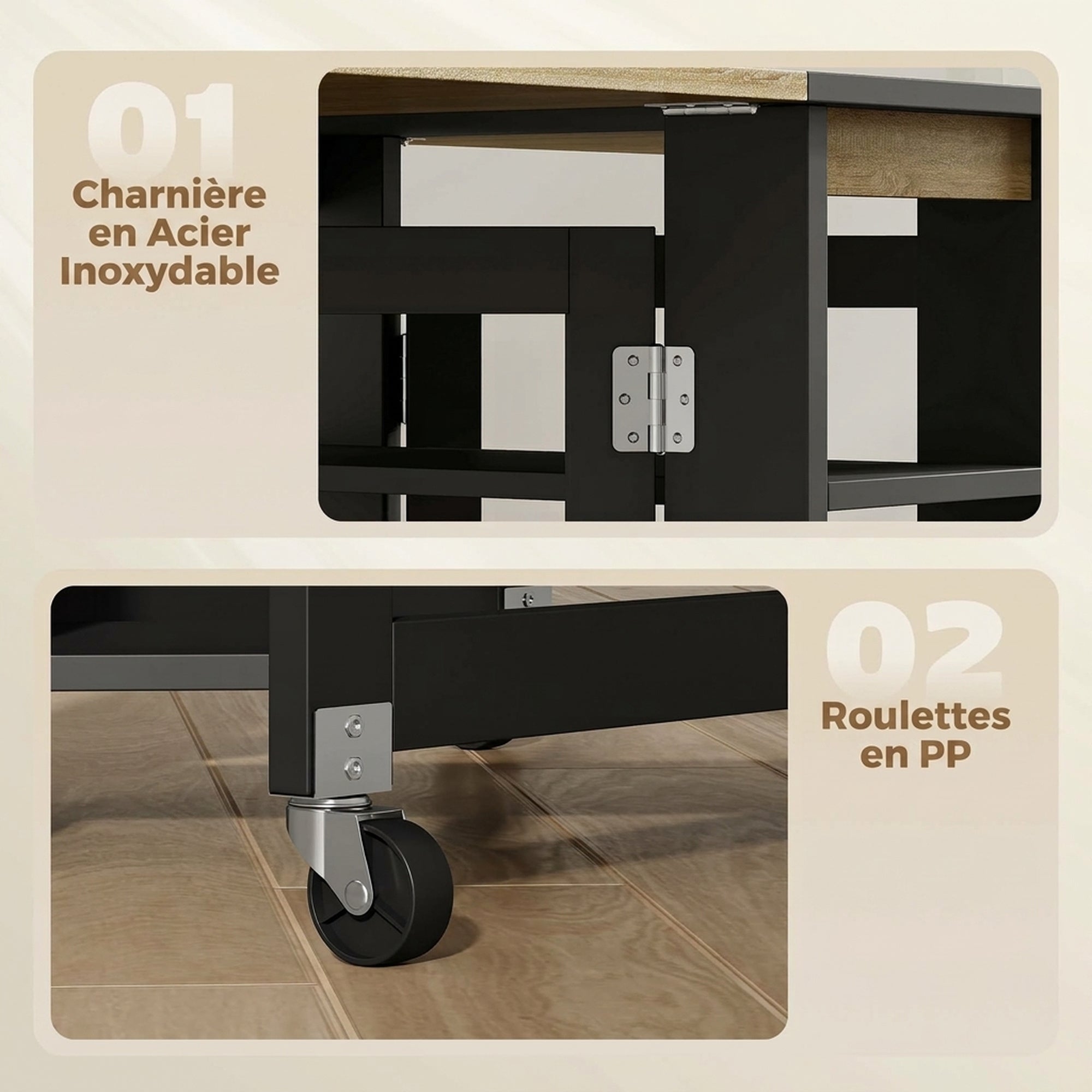 Table à manger pliante sur roulettes 2 à 4 personnes bois chêne noir ...