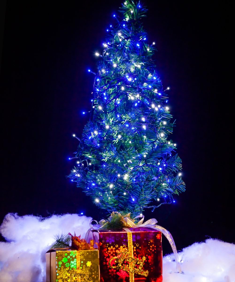 (Bleu), 20 m, 200 LED, guirlande lumineuse bicolore sur câble vert avec 8 modes de fonctionnement, idéale pour l'intérieur et l'extérieur pour Noël, - 5