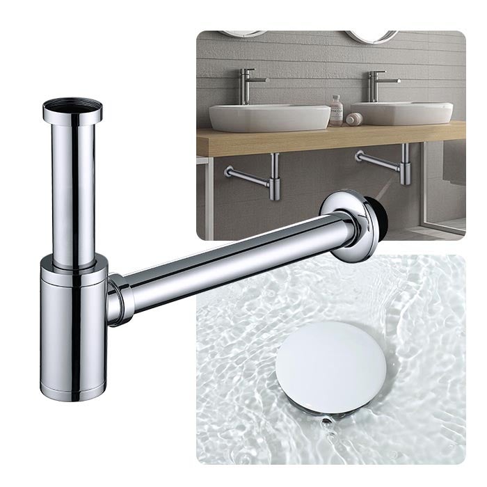 Siphon de Lavabo en Acier Inox Siphon pour vasque et lavabo hauteur réglable Set de Siphon G1-1-4
