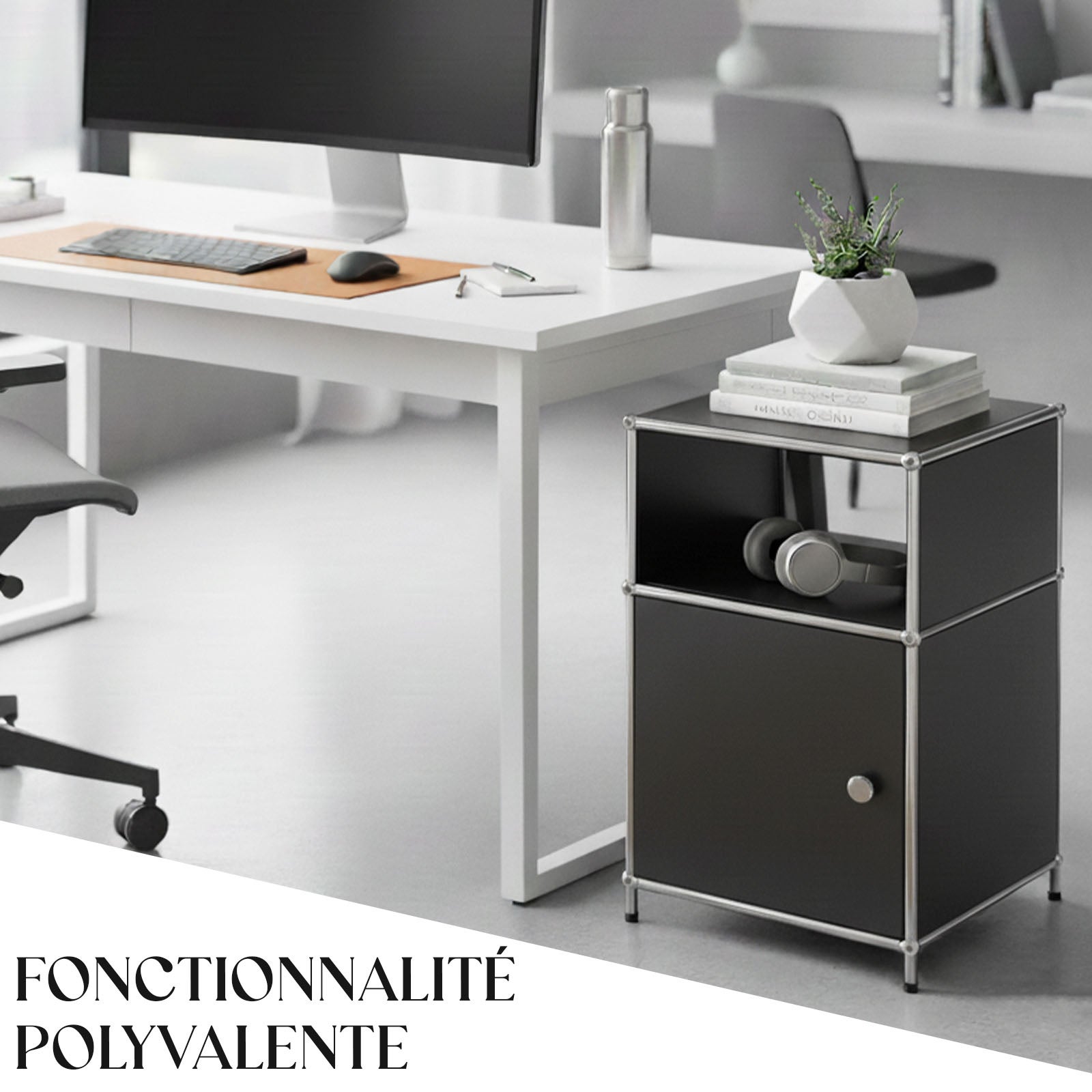 Étagère métal chromé design épuré, Concept Epuré MK-040 : 3 étages, 40 x 40 x 65 cm, Noir - 6