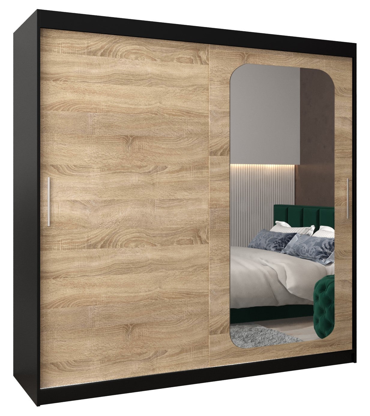 Szafa przesuwna garderoba PROMO T2 200 x 62 x 200 cm Czarny + Sonoma - Abiks Meble