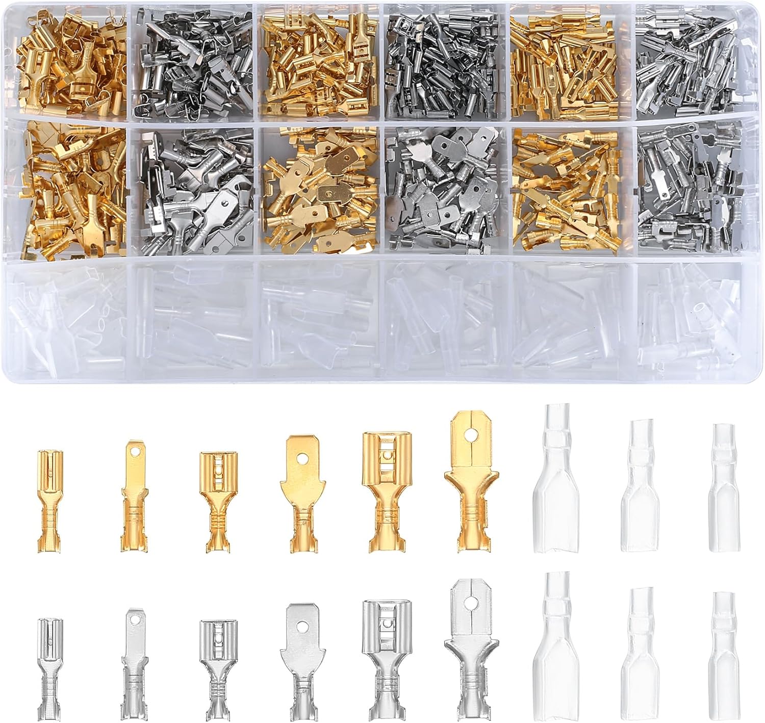 Zestaw 540 sztuk zacisków płaskich, złącza męskie i żeńskie 2,8 mm, 4,8 mm, 6,3 mm