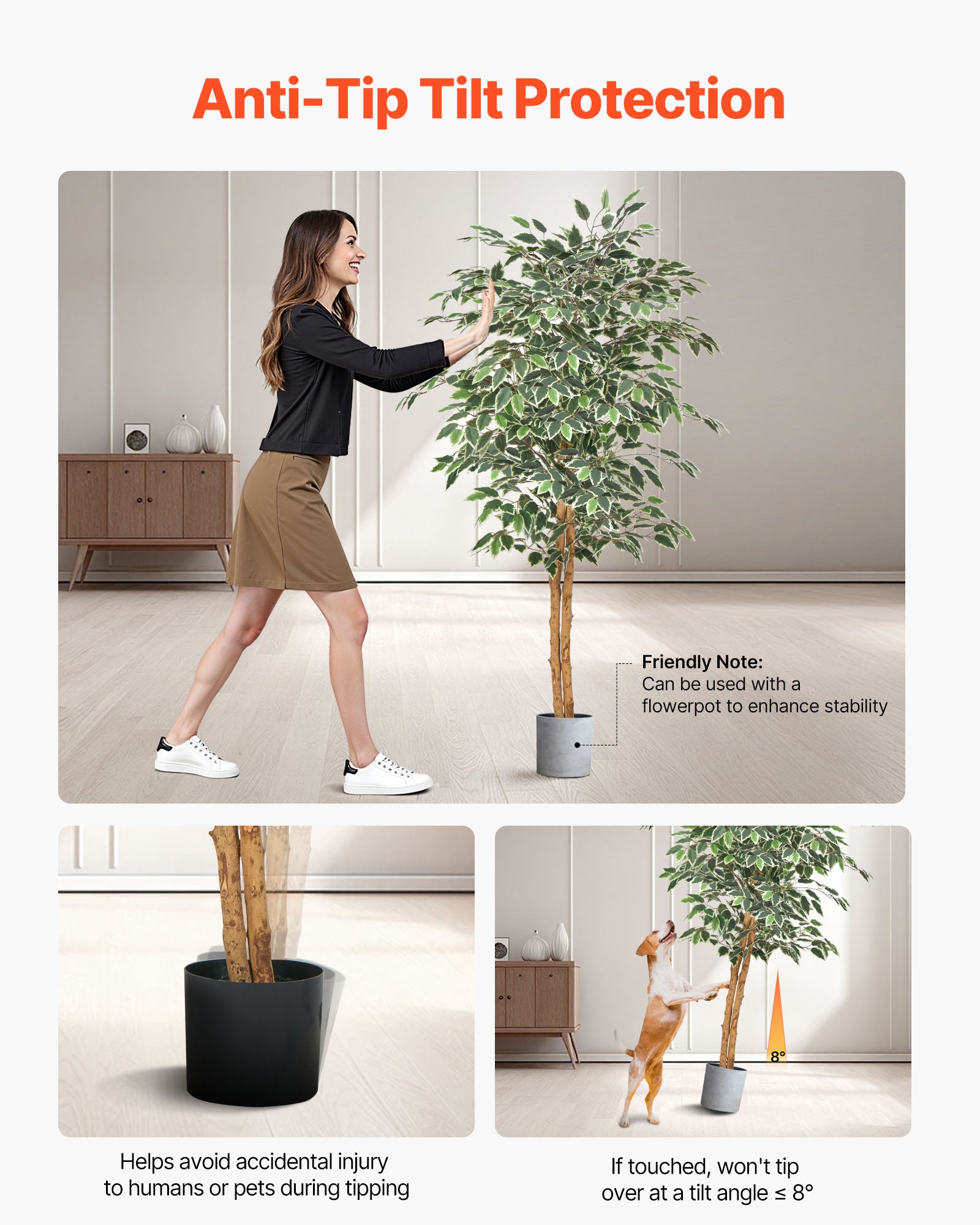 Árbol artificial VEVOR 1,5 m,planta de ficus artificial de polietileno con maceta negra,ideal para oficina,salón,dormitorio y decoración del hogar - 4