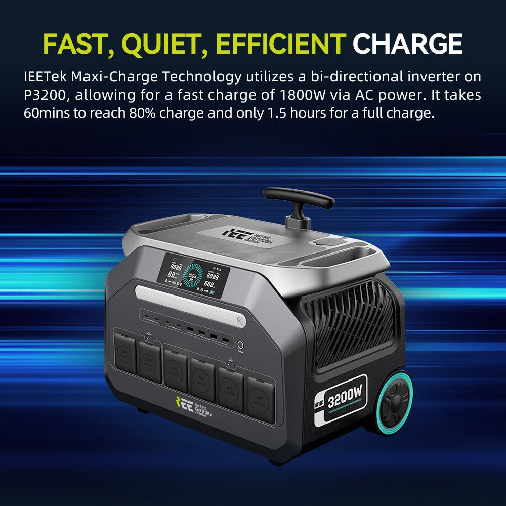 Station d'alimentation portable IEETek P3200 - batterie LiFePO4 2048 Wh, sortie sinusoïdale pure 3200 W, puissance de crête 6400 W, charge rapide 1,5h - 5