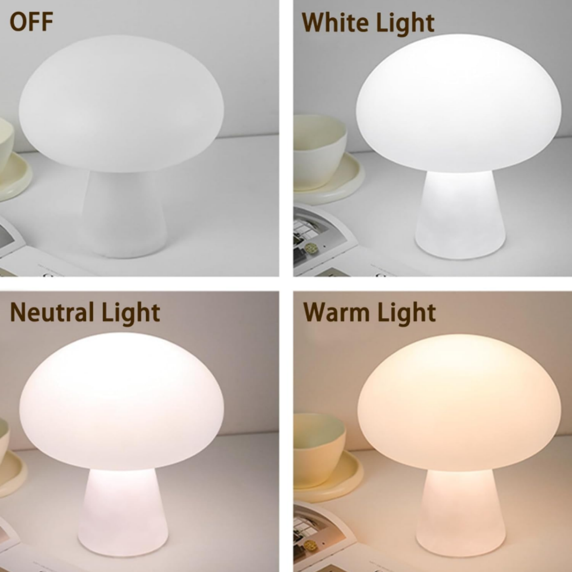 10PC Lampe champignon blanche sans fil - 3 couleurs dimmables, tactile - Recharge USB pour chambre et salon - 3