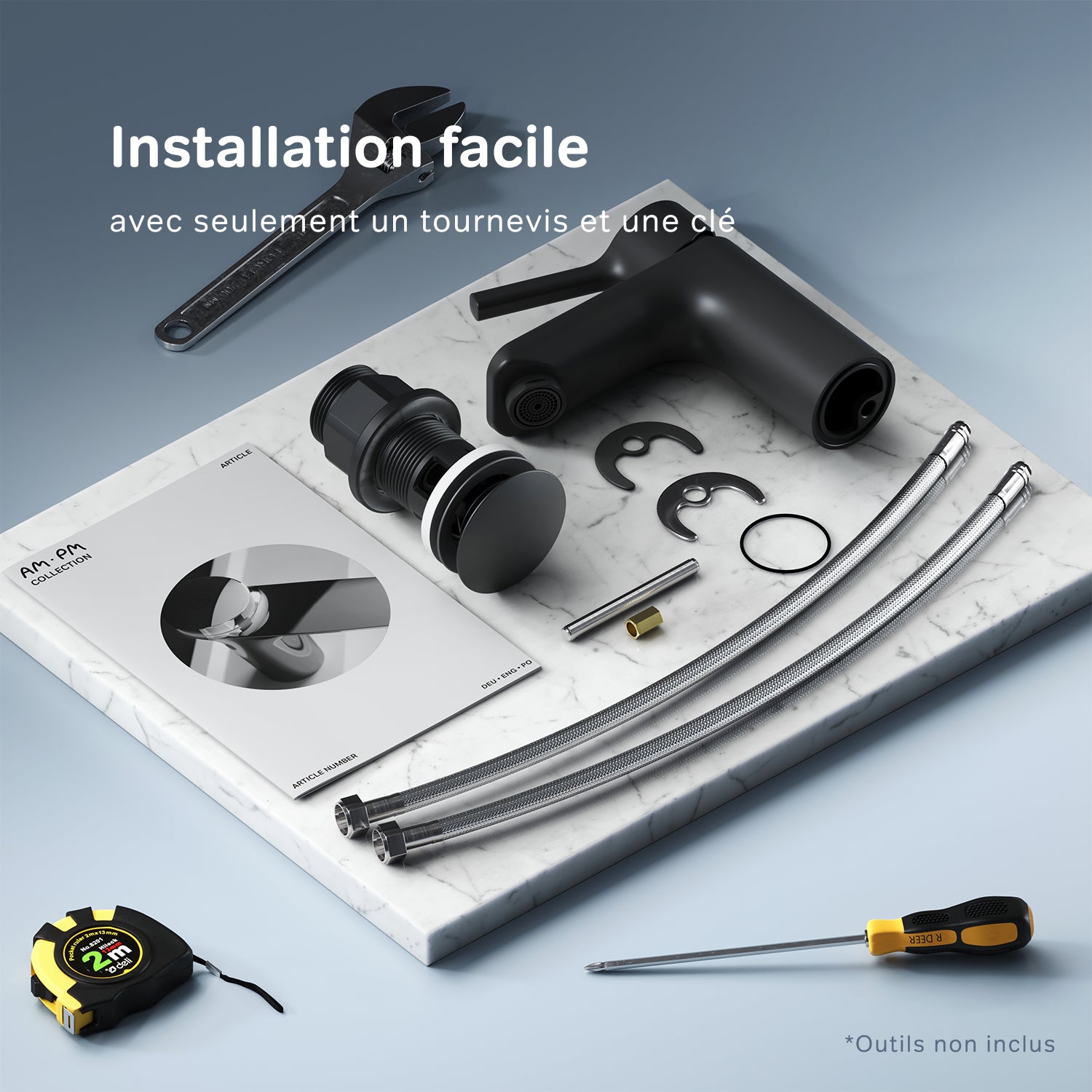Mitigeur de Lavabo, Robinet de Lavabo avec bonde clic clac, Robinet de lave-mains, Noir, taille S, FXB82122, AM.PM - 7