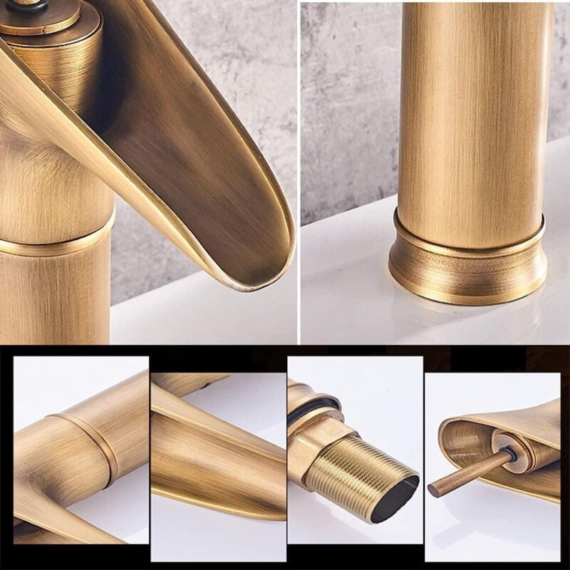 Mitigeur de lavabo, mitigeur cascade de salle de bains, mitigeur de lavabo réglable chaud et froid, laiton chromé - 5