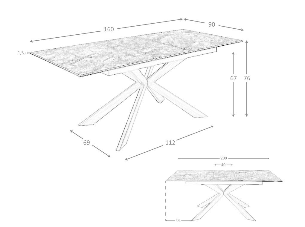 Table à manger à rallonge rectangulaire marbre porcelaine et acier effet noyer 160 x 90 x 76 cm - 5