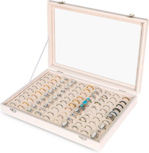 RMAN Boîte à bijoux pour femme à 3 couches en acrylique transparent pour bagues, boucles d'oreilles, collier, cadeau, 23,5 cm × 13,5 cm × 11 cm, gris