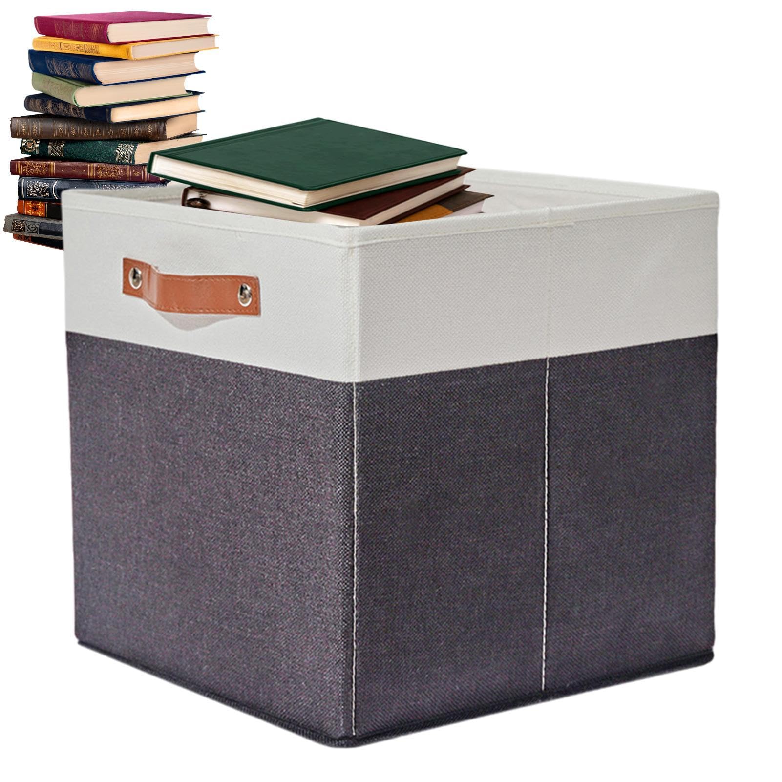Materiałowy pojemnik Cube, materiałowy kosz do przechowywania z wyjmowanymi panelami i uchwytami, lniany kosz do przechowywania, 1 sztuka, 28L