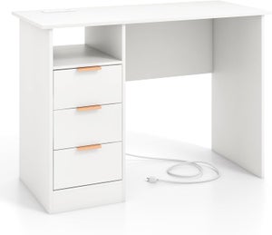 Scrivania da ufficio OLONG, 140x120x75,5 cm, Supporto Tastiera, in Legno color Bianco