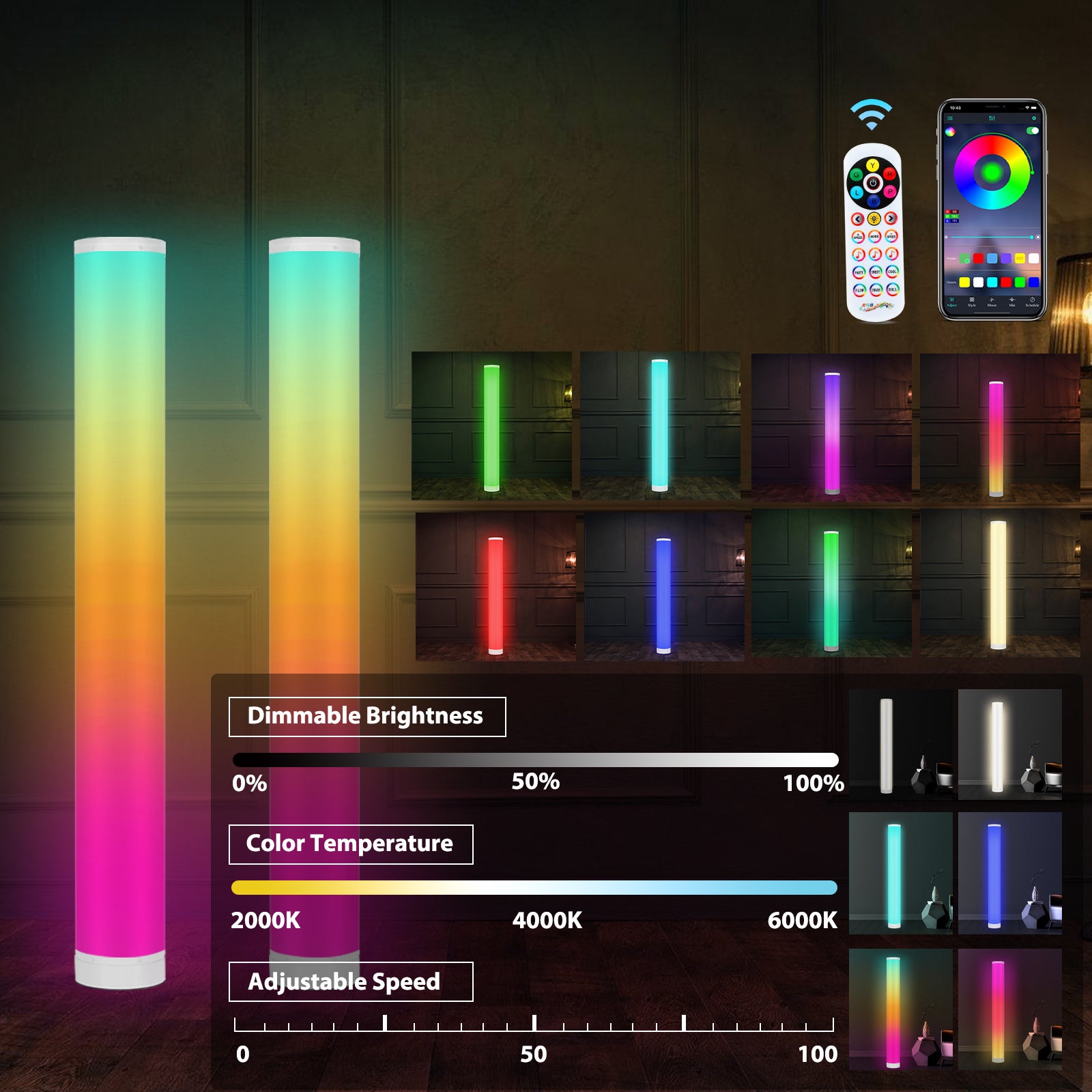 Lampadaire Connecté Alexa RGB - Hauteur Réglable 157-172cm, Abat-jour Beige, 16M De Couleurs, Dimmable - Pour Salon/Chambre