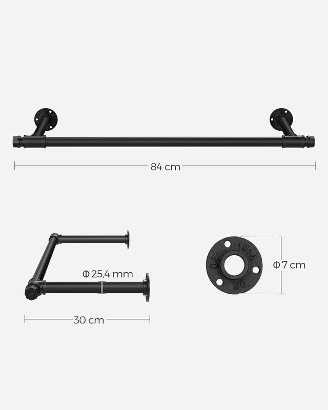 Tringle Vêtement Murale, Lot de 2, Penderie, Gain de Place, 30 x 84 x 7 cm, Capacité de Charge de 60 kg, en Acier, Noir - 5