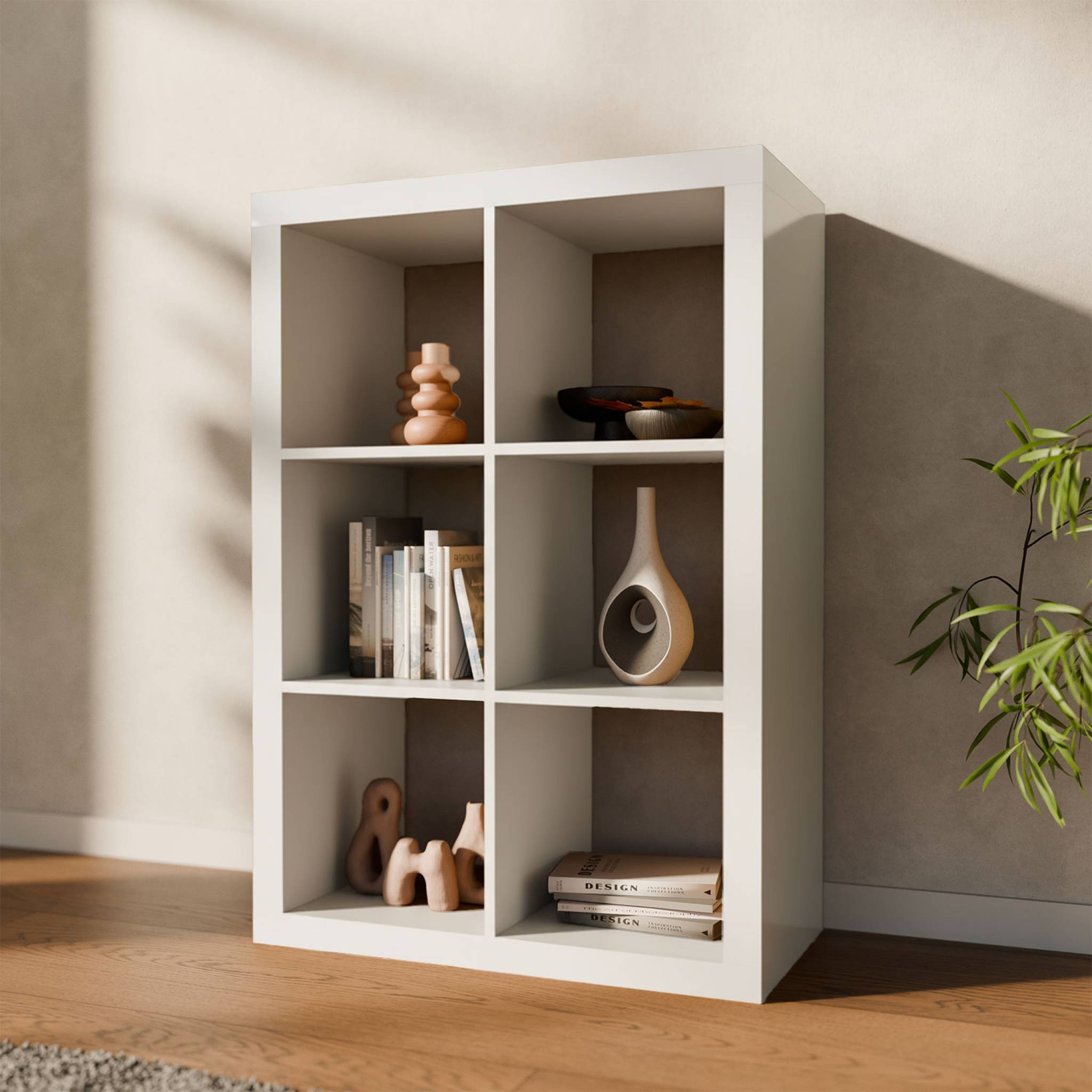 Etagère bibliothèque 2 niveaux 6 compartiments. casiers. effet bois blanc. L 111.2 x P 39 x H 76cm BASIKS - 8