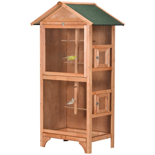 Gaiola Madeira Pássaros 3 Portas 4 Poleiros Bandeja Amovível 80x57x153cm Natural