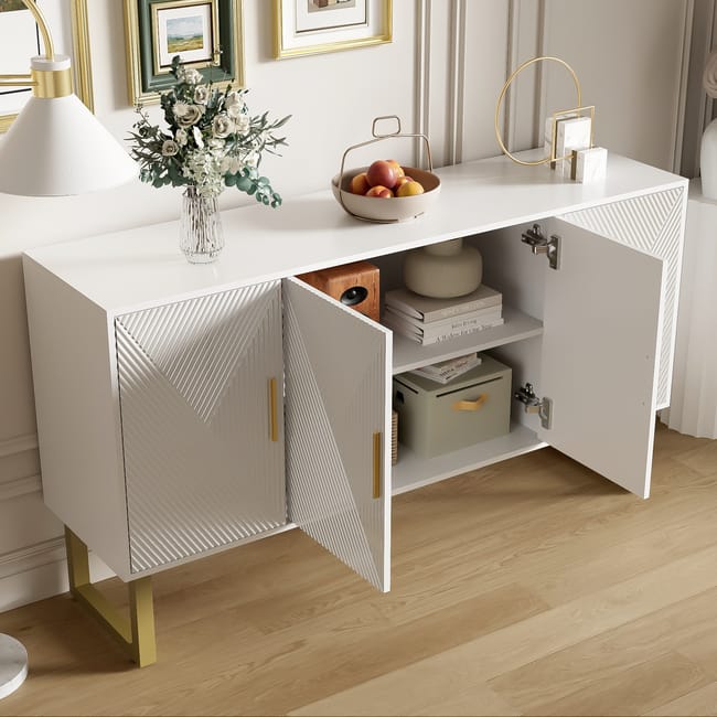 Credenza Moderna HOMCOM Con 4 Ante - Mobile Salotto Bianco E Oro - Foto 2