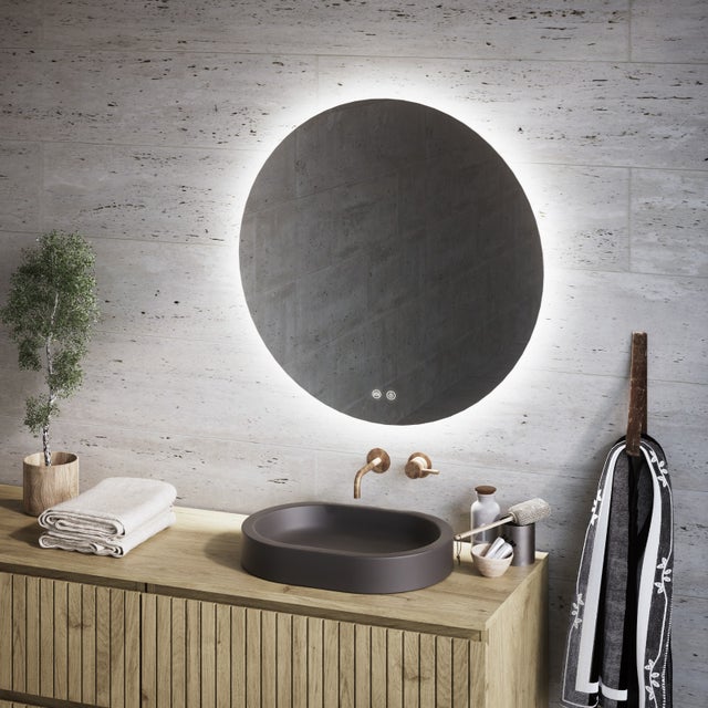 Feel Your Bath Espejo de Baño Redondo con Luz LED Regulable 80cm, Espejo 80 x 80 con Interruptor táctil, Antivaho y Apagado Automático