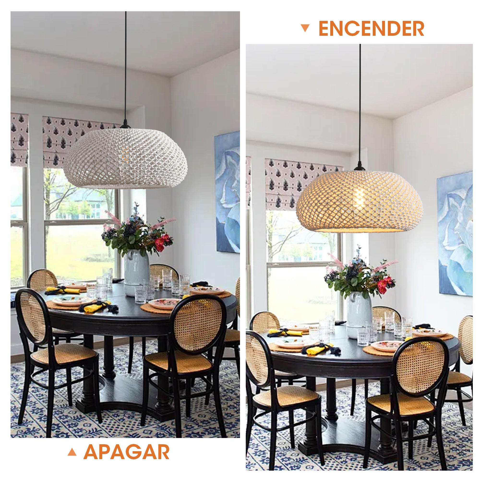 Parrot Uncle Lámpara colgante de algodón natural y hierro, E27, Ø48 cm, 60W, diseño contemporáneo, sin bombilla, para decoración de interiores - 3