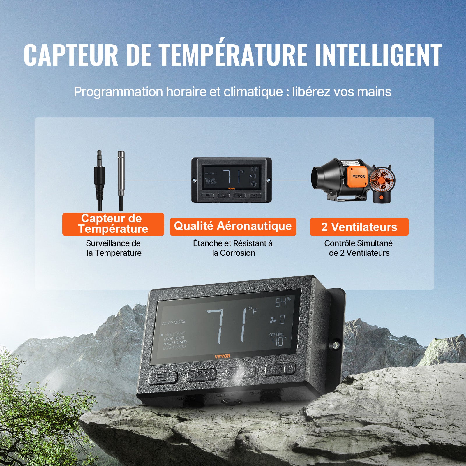 Ventilateur d'Extraction en Ligne VEVOR 100 mm Extracteur de Conduit d'Air avec Capteur de Température pour Salons Tentes Cuisines Sous-Sols - 5