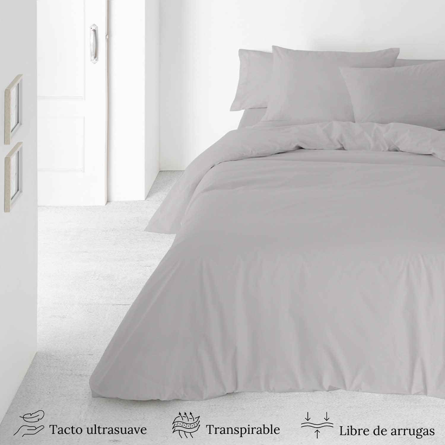 ICEHOME - Copripiumino liscio 3 pezzi letto 150 - Microfibra di poliestere - Include 2 federe - Made in Spain - GRIGIO CHIARO - 3
