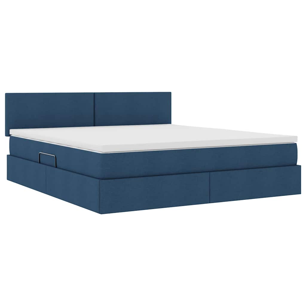 Lit avec rangement et matelas bleu 180 x 200 cm en velours - 5