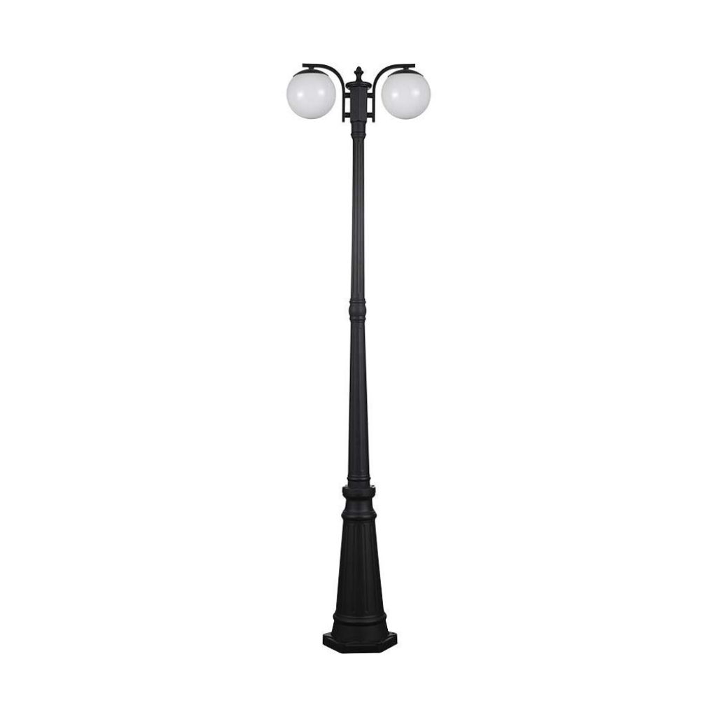 Lampa uliczna LED z podwójnym uchwytem na lampę 2*E27, kolor czarny matowy, wys. 228 cm, IP44