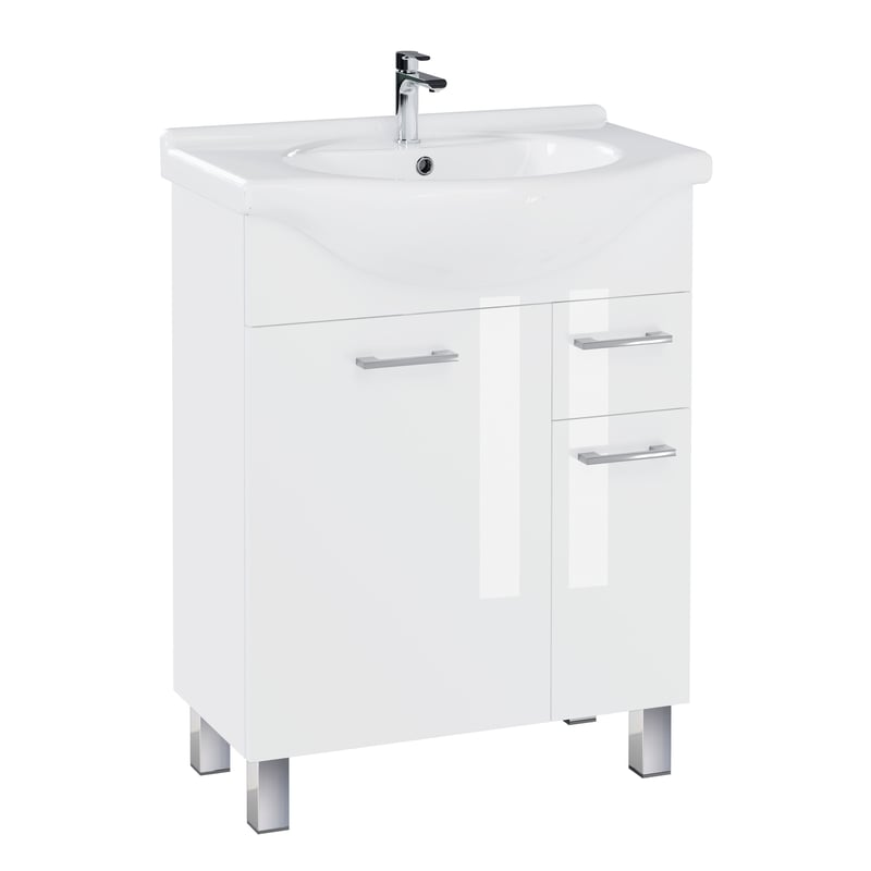 Zestaw 65 cm szafka biała z umywalką ceramiczną