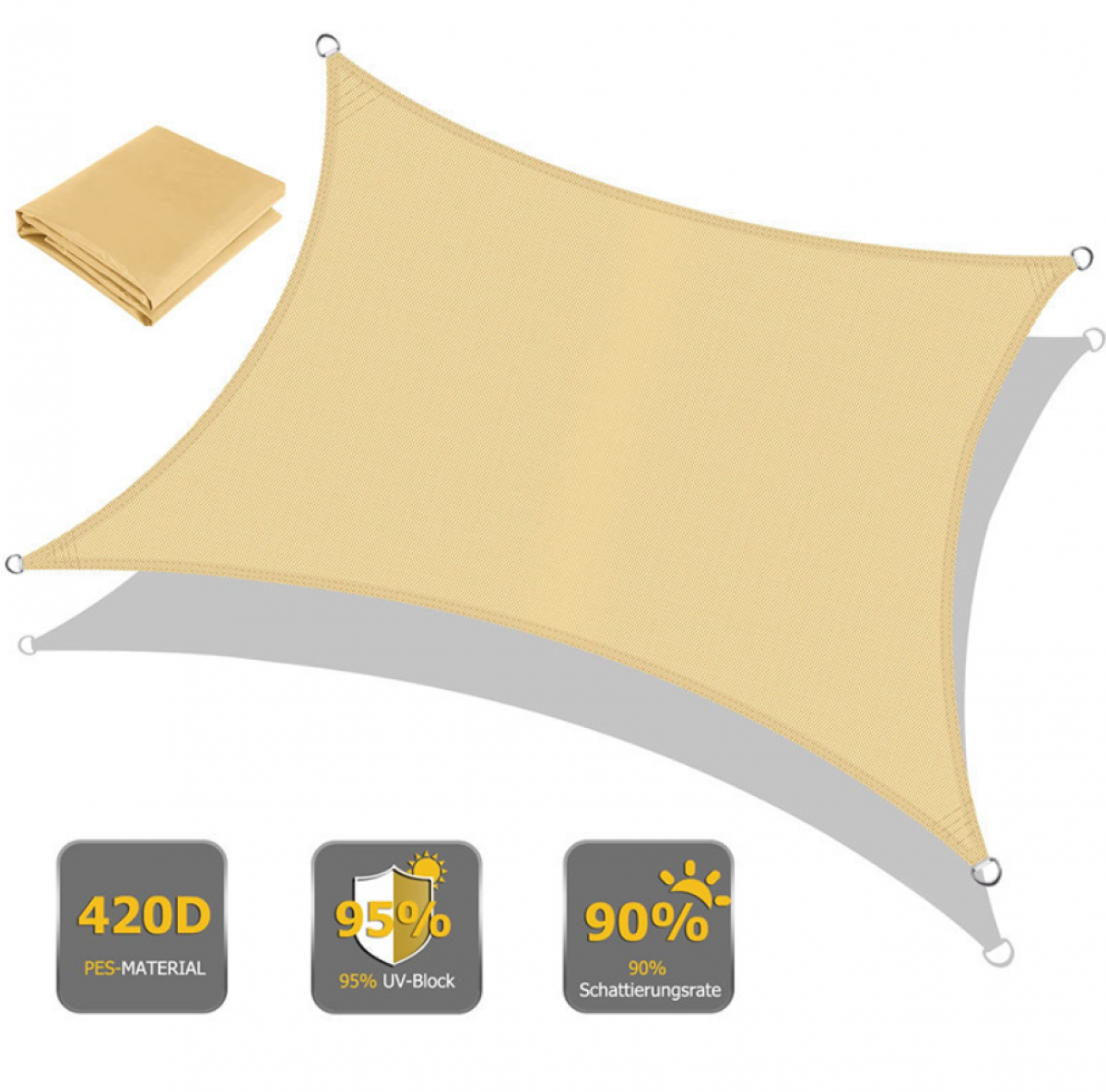 Copertină de grădină dreptunghiulară bej-galben 2x3 m, cu protecție UV